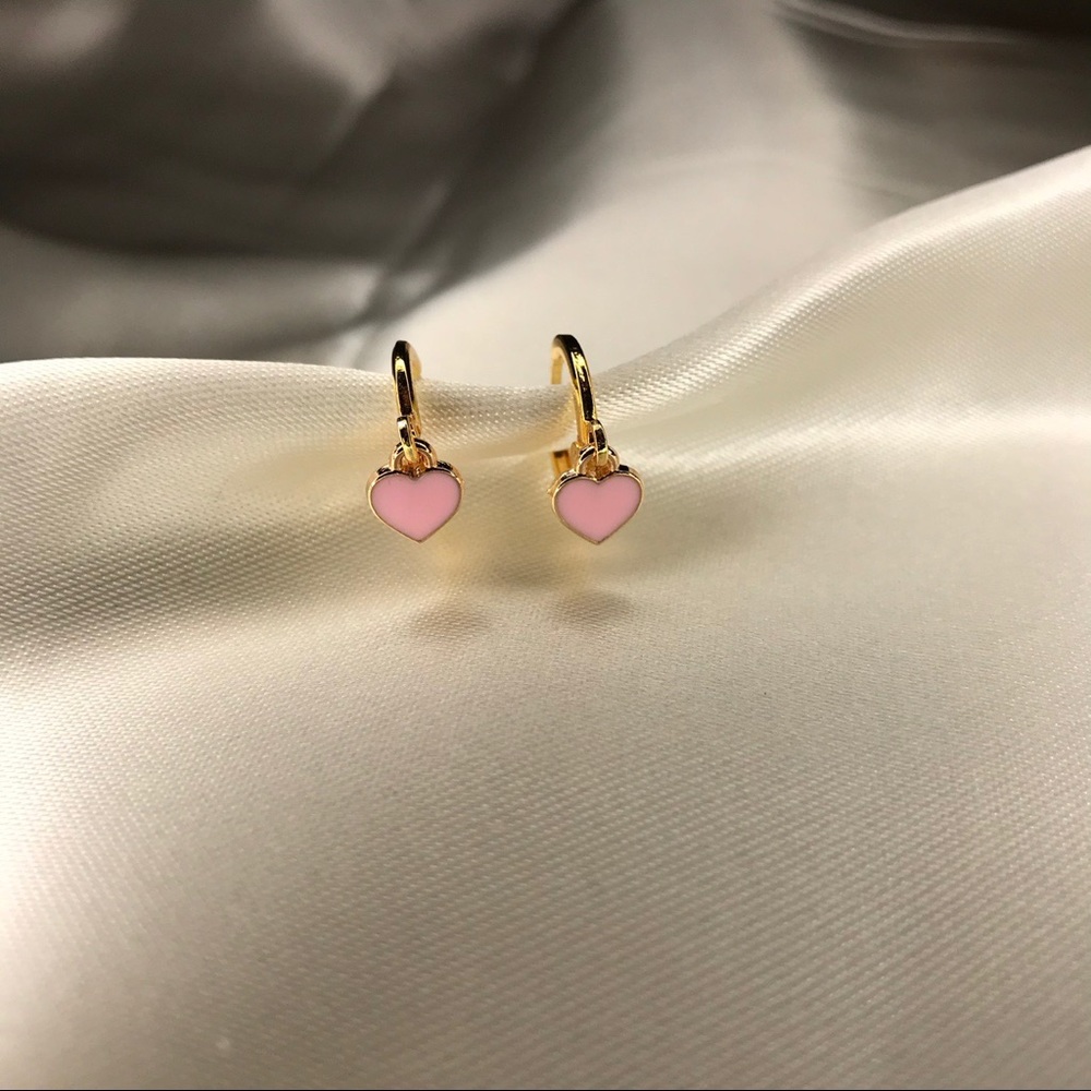 Tiny Pink Heart Huggie Earrings